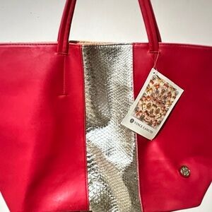 Vince Camuto Red and Silver Tote Bag